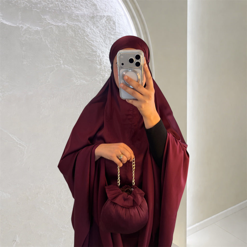 Robe de Prière Satin Premium - BORDEAUX