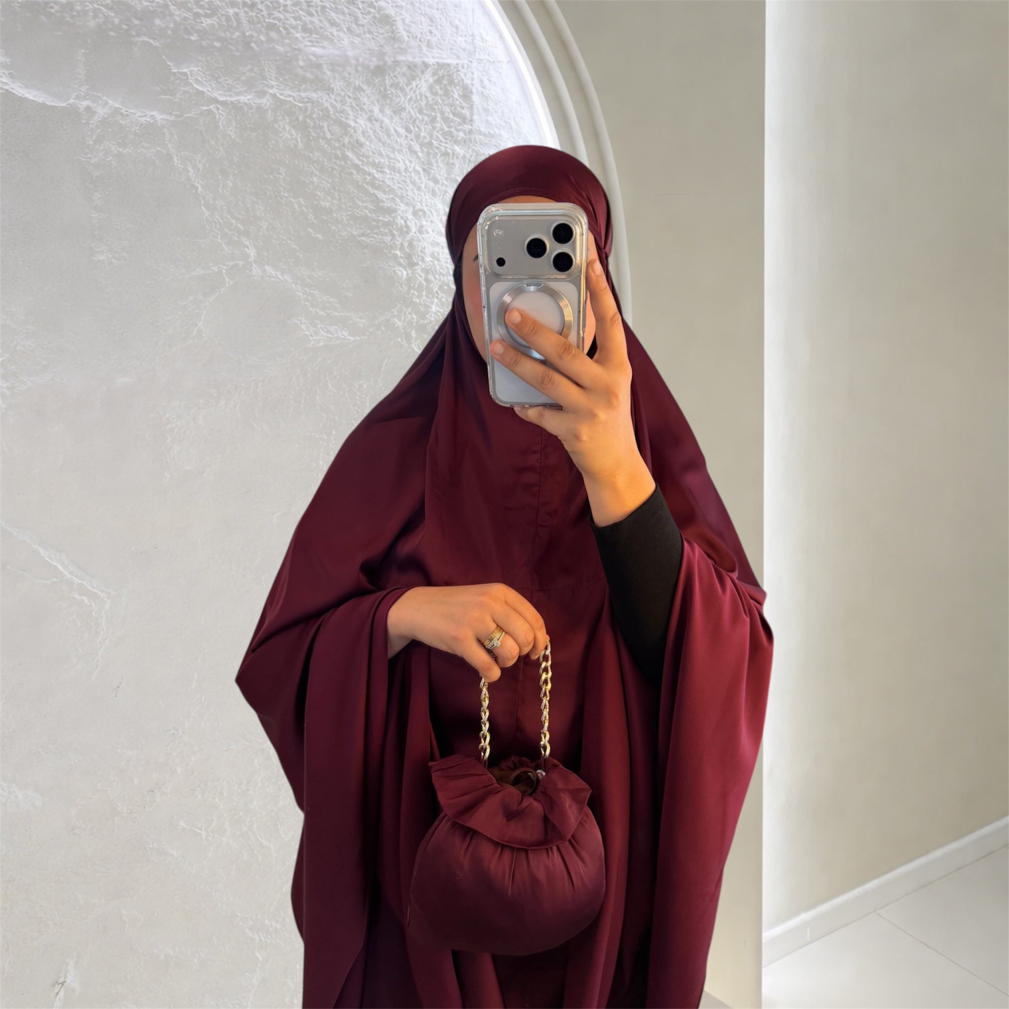 Robe de Prière Satin Premium - BORDEAUX