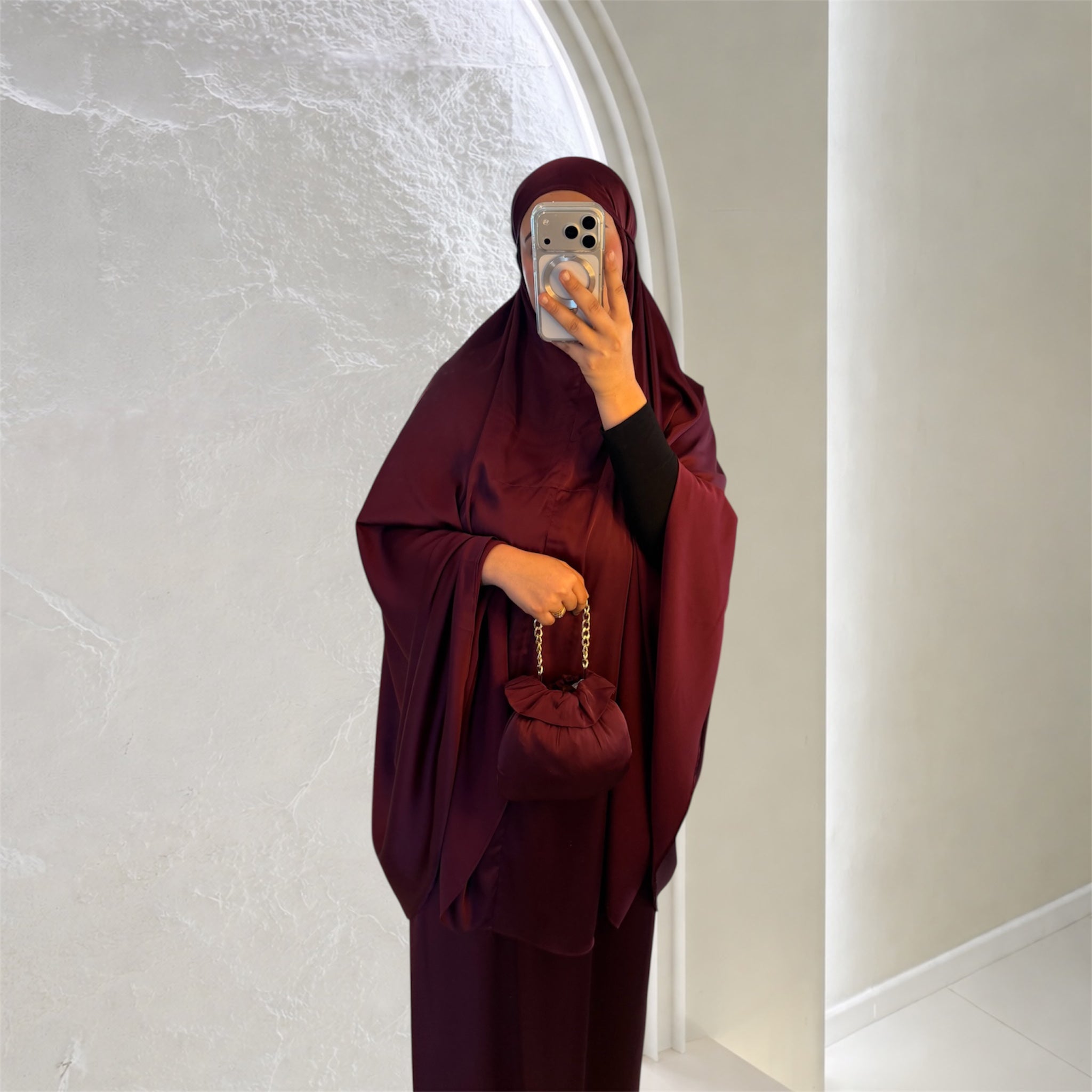 Robe de Prière Satin Premium - BORDEAUX