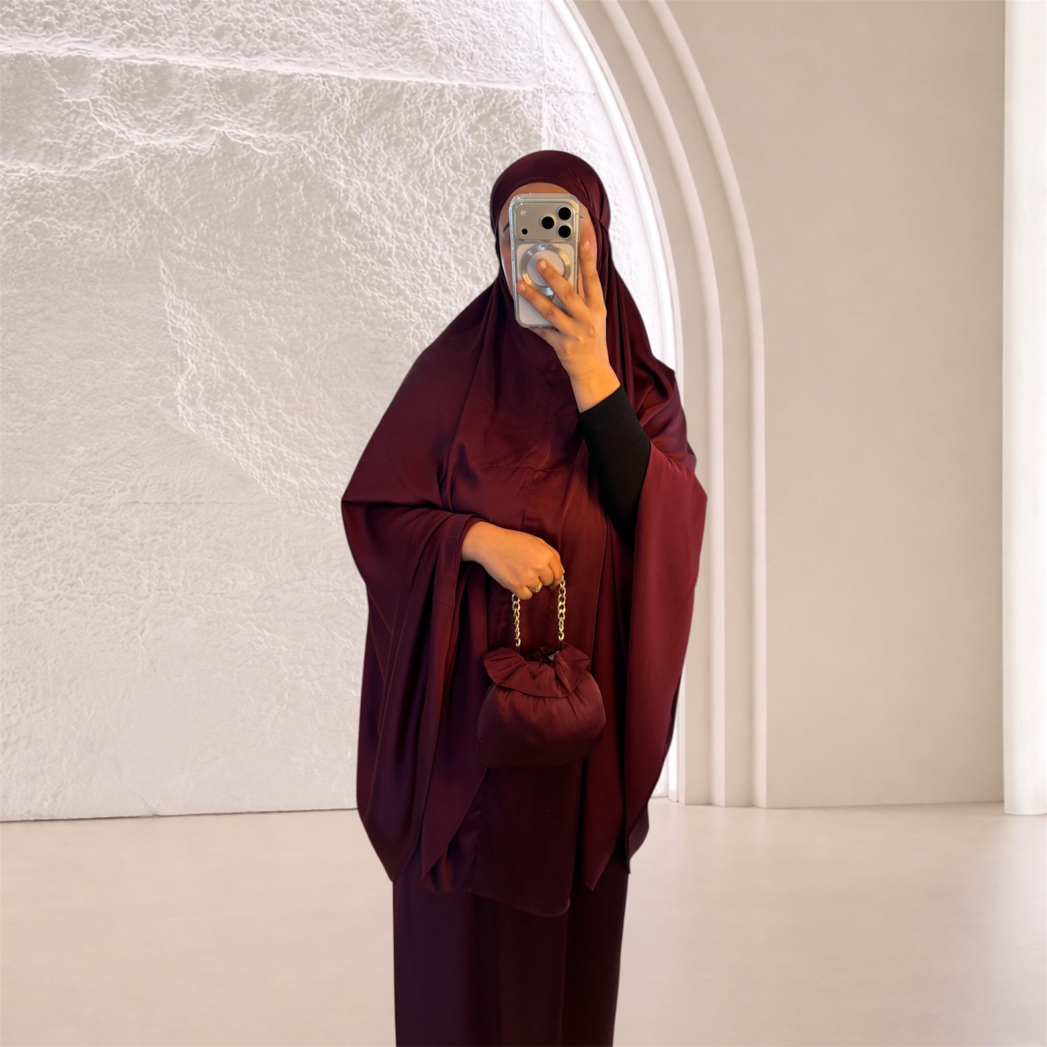 Robe de Prière Satin Premium - BORDEAUX