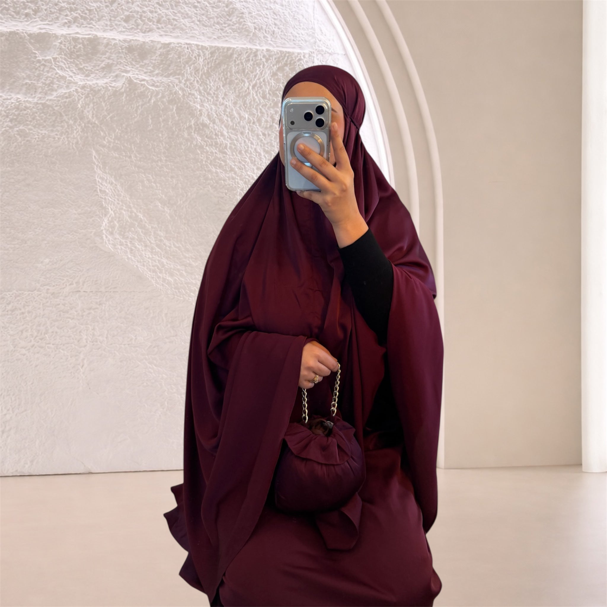 Robe de Prière Satin Premium - BORDEAUX